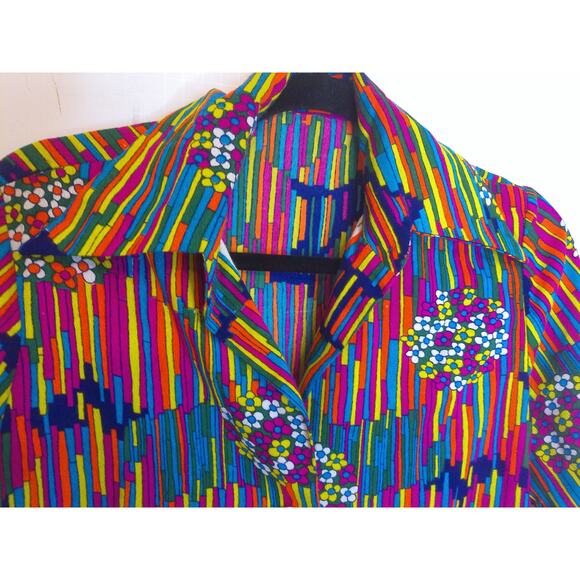 Vintage Colorful Neon Abstract Graphic Dagger Collar Psychedelic Top Blouse READ - Picture 3 of 7